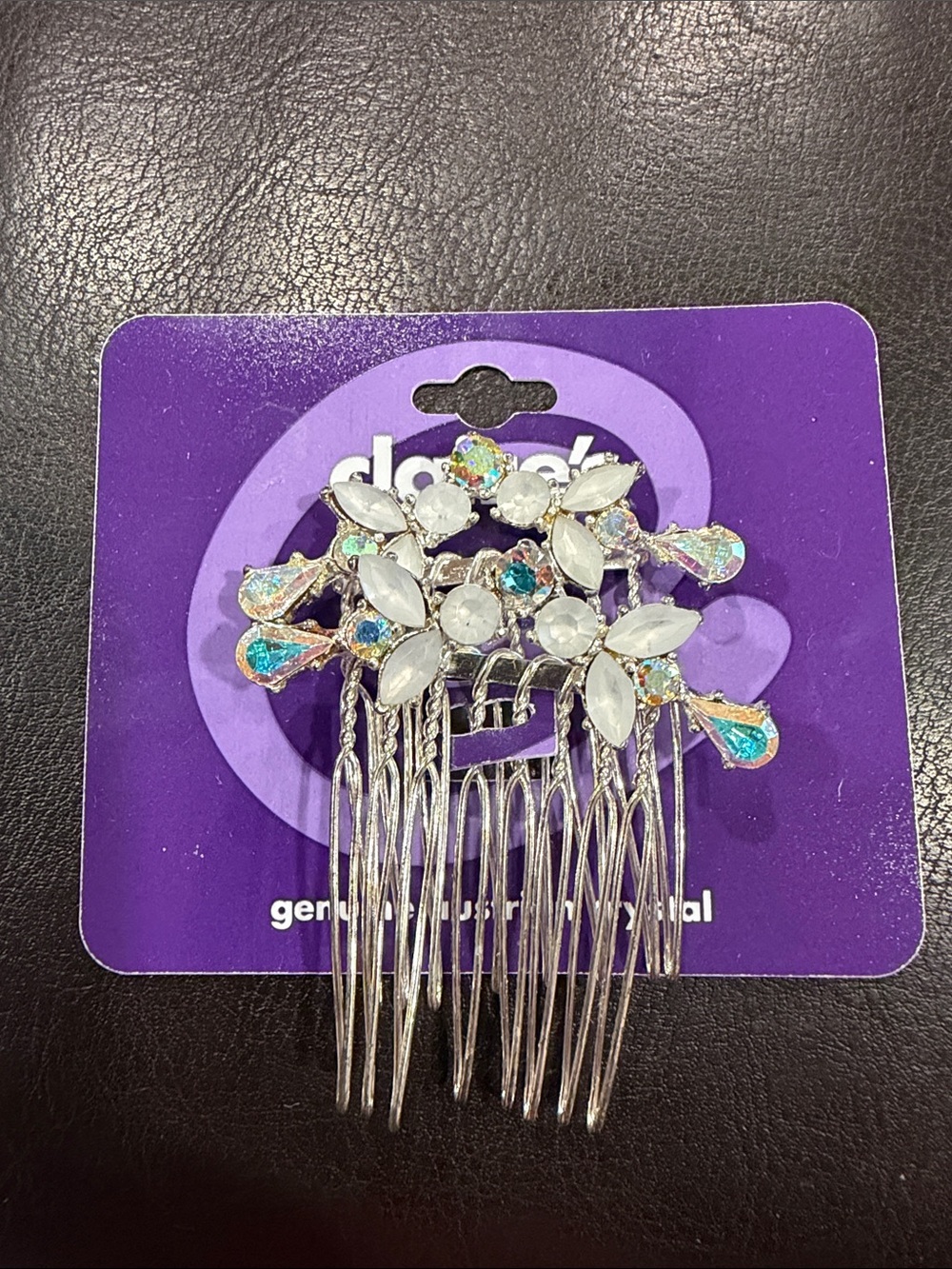 Crystal Floral Silver Hair Comb with Iridescent Accent Stones NWT Old Stock Y2K